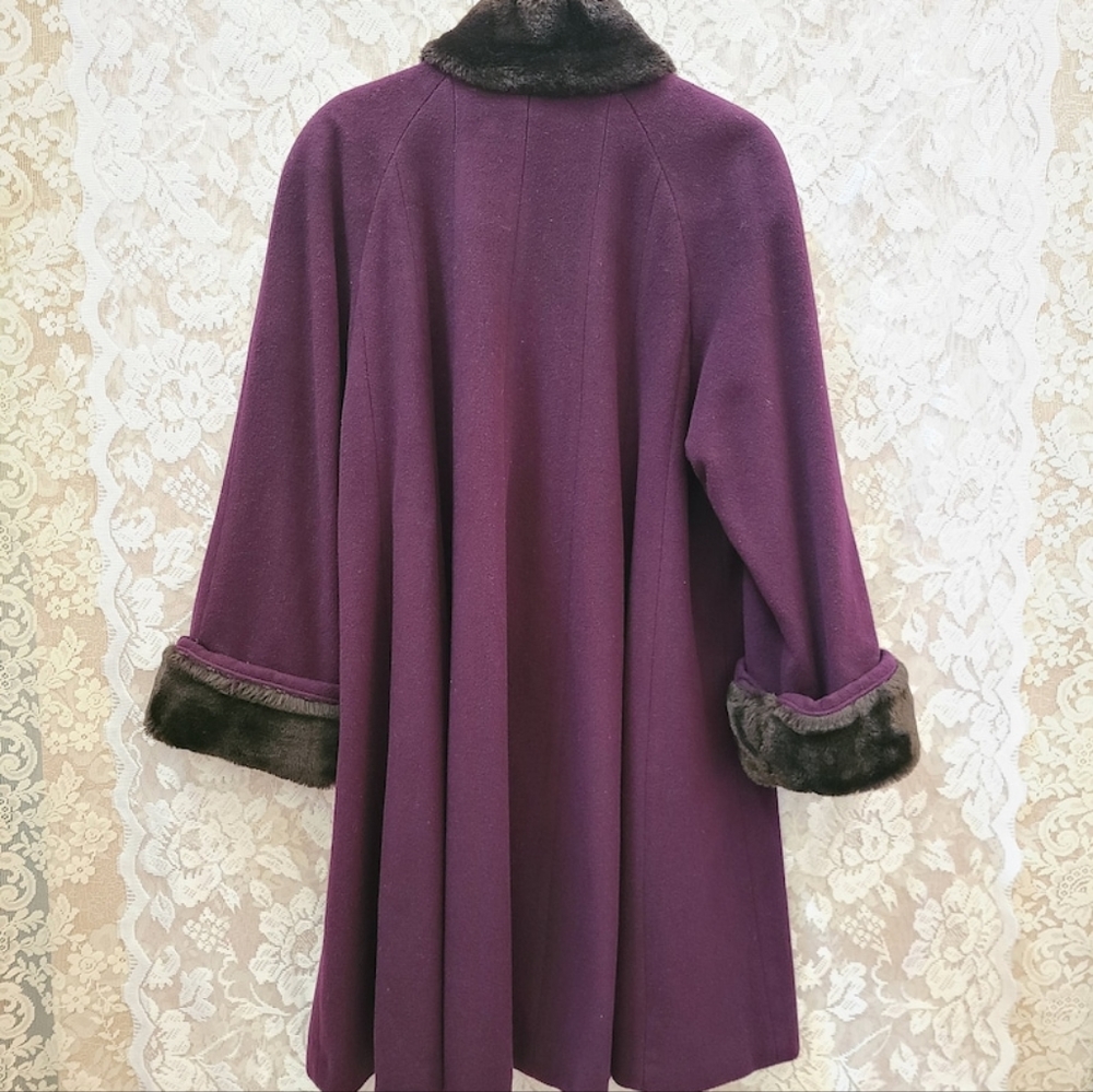 Vintage 90's Searle Blatt Studio Swing Coat Dark Purple Eggplant Wool Coat - Picture 8 of 10